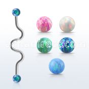 bdao4 steel industrial zig zag barbell w synthetic opal balls