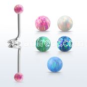bdco4 316l steel industrial twister barbell w 4mm opal balls