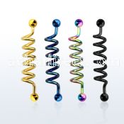 bdtd14 anodized 316l steel industrial coil barbell 5mm balls