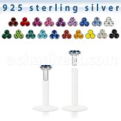 bilbtm bio flex labret with silver triple crystal top