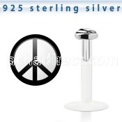 bilg10 bio flex labret w 3mm flat silver top w peace logo