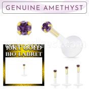 bioflex labret with push in 10kt gold w prong amethyst