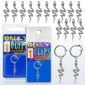 blcp728 fake belly clip w dangling snake w crystals at the eyes 