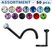blk176 anodized 316l steel nose screw w colored crystal top