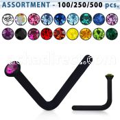 blk423 black acrylic nose stud with 1mm round crystal top