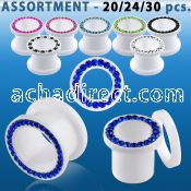 blk430 white acrylic screw fit tunnel with crystals studded rim