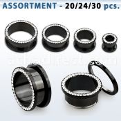 blk432 black acrylic screw fit flesh tunnel with clear crystal