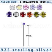 blk453 silver nose stud with 2mm round prong cz stone