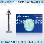 blk471 eo gas sterilized 316l steel labret with 3mm cone