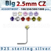 blk523 silver nose studs w 2 5mm round prong set cz