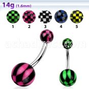 bndxa 316l steel belly banana w 5 8mm checkered acrylic ball