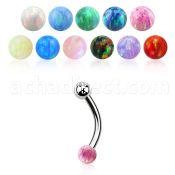 bne1op 316l steel eyebrow banana w a 3mm synthetic opal ball