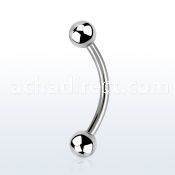 bneb4 316l steel eyebrow banana, 16g (1.2mm) w 2 4mm balls