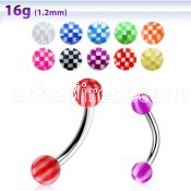 bnebck 316l steel eyebrow banana with 3mm acrylic checkered ball