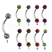 bnedxj 316l steel eyebrow banana with 3mm zebra striped ball