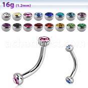 bnehjb3 316l steel eyebrow banana with 3mm bezel set balls