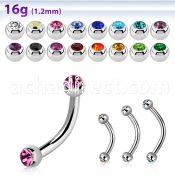 bnejb25 316l steel eyebrow banana w two tiny 2 5mm jewel balls