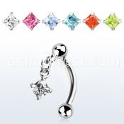 bnerv4 316l steel eyebrow banana w 3mm ball square prong cz