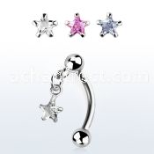bnerv5 316l steel eyebrow banana w 3mm ball star prong cz