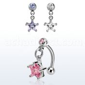 bnerzs6 steel eyebrow banana w dangling cz star 