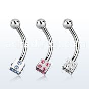 bnesdc 316l steel eyebrow banana with 3mm crystal steel dice