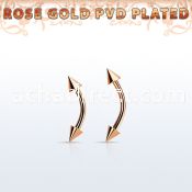 bnettcn rose gold 316l steel eyebrow banana, w two 3mm cones