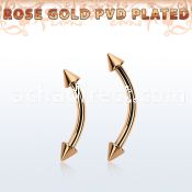 bnettn25 rose gold steel eyebrow banana w 2 2.5mm cones