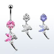 bnrz103 casted steel cz belly banana w fairy design w cz wings