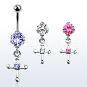 bnrz14 casted steel cz belly banana w cross w central round cz