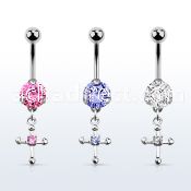 bnrz14s casted steel cz belly banana w cross w cz in center