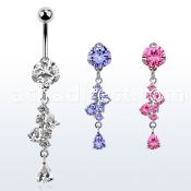 bnrz312 casted steel cz belly banana w chain or pear shaped czs