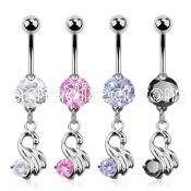 bnrz375 casted steel cz belly banana w little swan w round cz