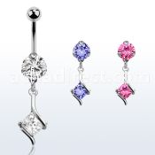 bnrz406 casted steel cz belly banana w square prong set cz