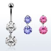 bnrz407 casted steel cz belly banana w dangling 8mm round cz