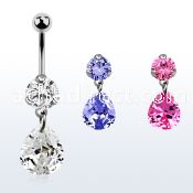 bnrz409 casted steel cz belly banana w 11 x 9mm pear shaped cz