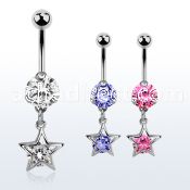 bnrz414 casted steel cz belly banana w star shape w round cz