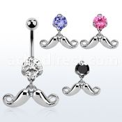 bnrz519 casted steel cz belly banana w happy mustache design