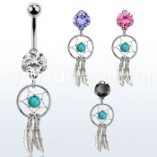 bnrz544 casted steel cz belly banana w dream catcher design