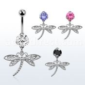 bnrz566 casted steel cz belly banana w dangling dragonfly