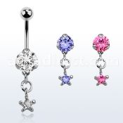 bnrz585 casted steel cz belly banana w prong set star shaped cz