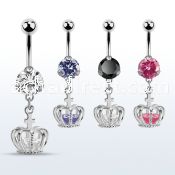 bnrz590 steel casting belly banana w cz dangling crown w cz