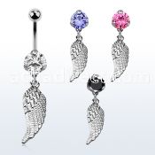 bnrz593 casted steel cz belly banana w dangling bird wing