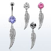 bnrz653 casted steel cz belly banana w plain silver bird wing