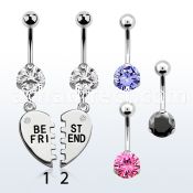 bnrz686 casted steel cz belly banana w best friends dangling