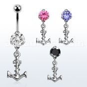 bnrz699 casted steel cz belly banana w plain anchor w rope