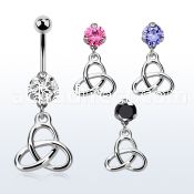 bnrz736 casted steel cz belly banana w plain celtic trinity knot