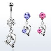 bnrz7 casted steel cz belly banana w dolphin w prong set cz