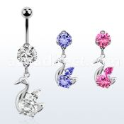 bnrz89 casted steel cz belly banana w elegant swan w cz