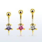 bntstz gold steel belly banana w star shaped prong set cz stone