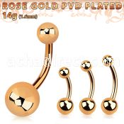bnttg rose gold steel belly banana with 5mm 8mm balls